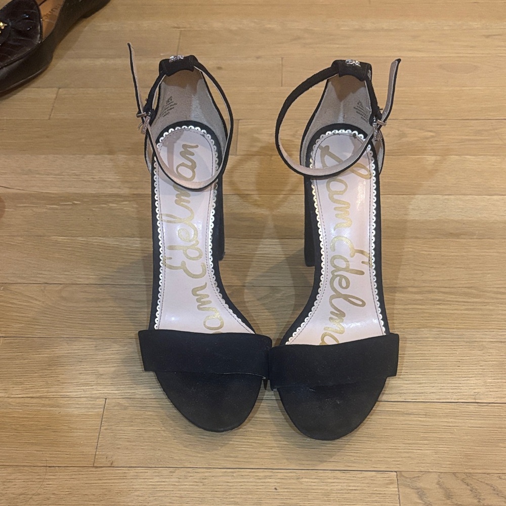 Sam Edelman Black Suede Ankle-Strap Block Heels